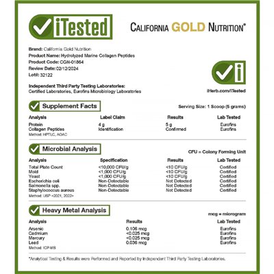 California Gold Nutrition, zhydrolizowane peptydy kolagenowe, niezmożone, 17,64 uncji (500 g)