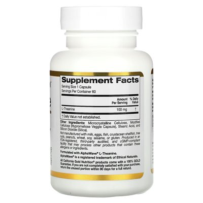 California Gold Nutrition, L-Theanin, mit Alphawave, 100 mg, 60 vegetarische Kapseln