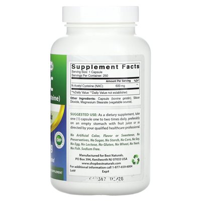 Best Naturals, NAC, 600 mg, 250 kapsułek Best Naturals, NAC, 600 mg, 250 kapsułek