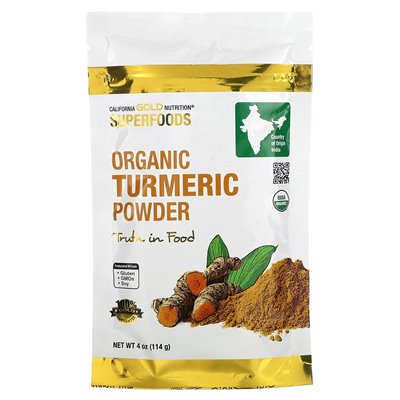 California Gold Nutrition, Superfoods, Organic Turkumeric Powder, 4 uncje (114 g)