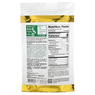 California Gold Nutrition, Superfoods, Organic Turkumeric Powder, 4 uncje (114 g)