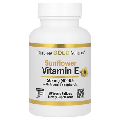 California Gold Nutrition, Sonnenblumen-Vitamin E, mit gemischten Tocopherolen, 400 IE, 90 vegetarische Weichkapseln