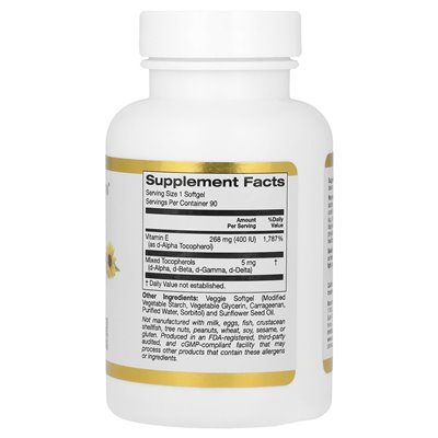 California Gold Nutrition, Sunflower Vitamin E, with Mixed Tocopherols, 400 IU, 90 Vegetarian Softgels