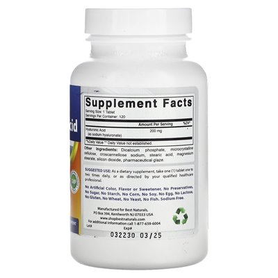 Best Naturals, Hyaluronsäure, 200 mg, 120 Tabletten