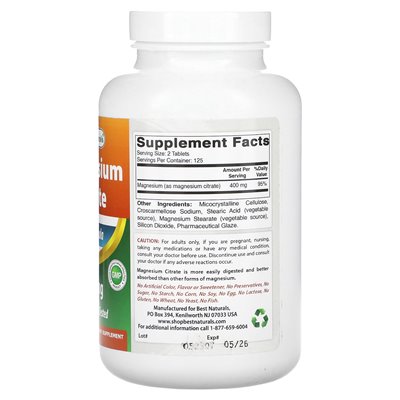 Najlepsze naturalne, cytrynian magnezu, 400 mg, 250 tabletek (200 mg na tablet) Najlepsze naturalne, cytrynian magnezu, 400 mg, 250 tabletek (200 mg na tablet)