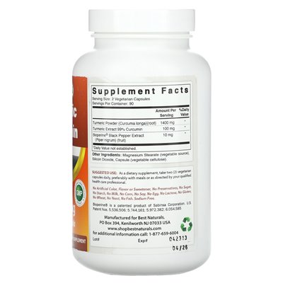 Best Naturals, Kurkuma-Curcumin, 1500 mg, 180 vegetarische Kapseln (750 mg pro Kapsel)