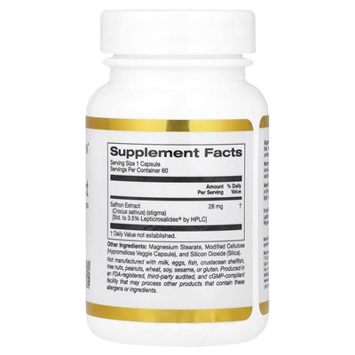 California Gold Nutrition, ekstrakt z szafranu z Affron®, 28 mg, 60 kapsułek wegetariańskich