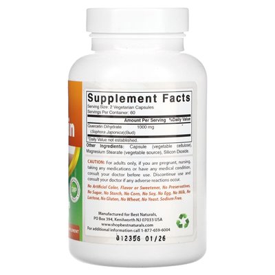 Best Naturals, Quercetin, 1000 mg, 120 Vegetarian Capsules (500 mg per capsule)