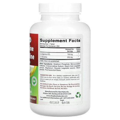 Best Naturals, L-Arginin, L-Citrullin-Komplex, 250 Tabletten
