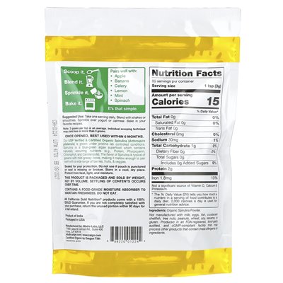 California Gold Nutrition, Superfoods, Organic Spirulina w proszku, 8,5 uncji (240 g)