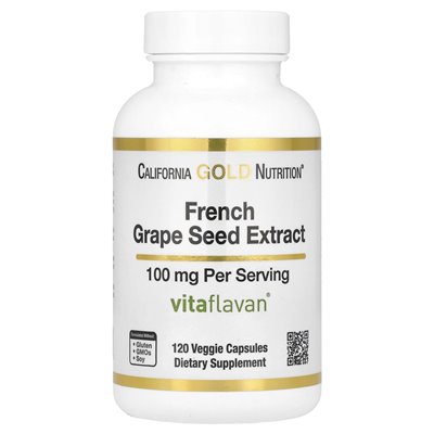 California Gold Nutrition, francuski ekstrakt z winogron, Vitaflavan®, 100 mg, 120 kapsułek warzywnych California Gold Nutrition, francuski ekstrakt z winogron, Vitaflavan®, 100 mg, 120 kapsułek warzywnych