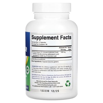 Best Naturals, Artischocke, 10.000 mg, 180 Kapseln (500 mg pro Kapsel)