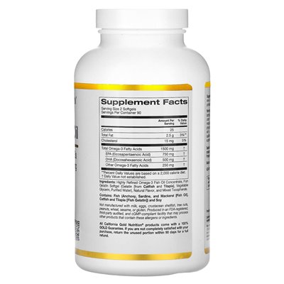 California Gold Nutrition, Norwegian omega-3 fish oil, natural lemon, 180 soft