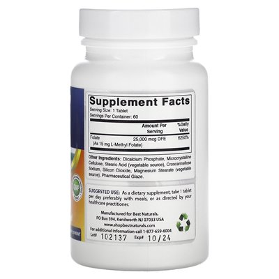 Best Naturals, L-Methylfolat, 15.000 mcg, 60 Tabletten