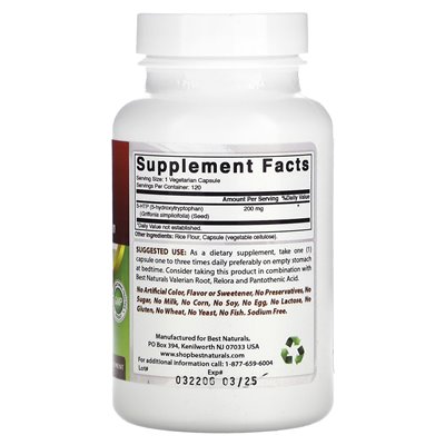 Best Naturals, 5-HTP (5-hydroksytryptofan), 200 mg, 120 kapsułek wegetariańskich