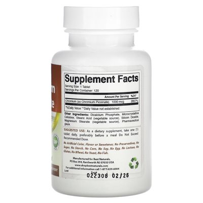 Best Naturals, Chrompicolinat, 1000 mcg, 120 Tabletten
