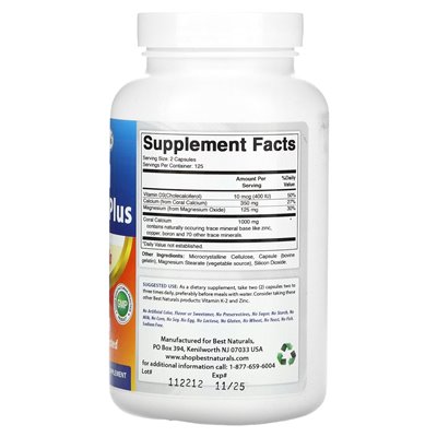 Najlepsze naturalne, koralowe wapń plus, 1000 mg, 250 kapsułek (500 mg na kapsułkę) Najlepsze naturalne, koralowe wapń plus, 1000 mg, 250 kapsułek (500 mg na kapsułkę)