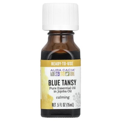 Aura Cacia, czysty olejek eteryczny w oleju jojoba, niebieska tansy, 0,5 fl oz (15 ml)