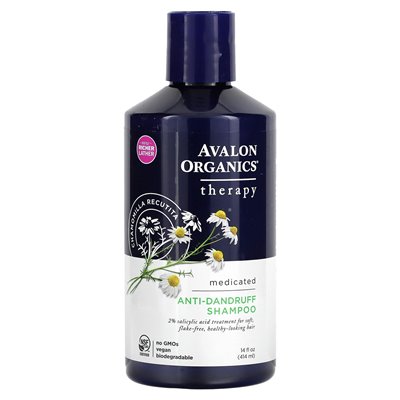 Avalon Organics, Terapia, szampon przeciw szampanie, Chamomilla recutita, 14 Fl Oz (414 ml)