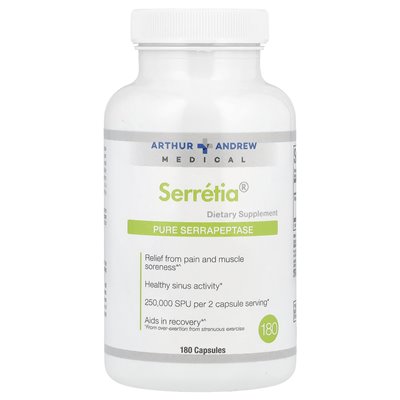 Arthur Andrew Medical, Serretia®, Pure Serrapeptase, 250,000 SPU, 180 Capsules (125,000 SPU per capsule)