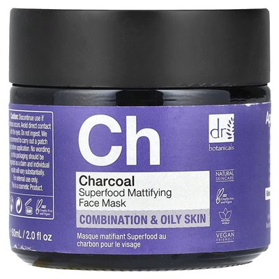 Dr Botanicals, Superfood Mattierende Gesichtsmaske, Aktivkohle, 60 ml (2 fl. oz.)
