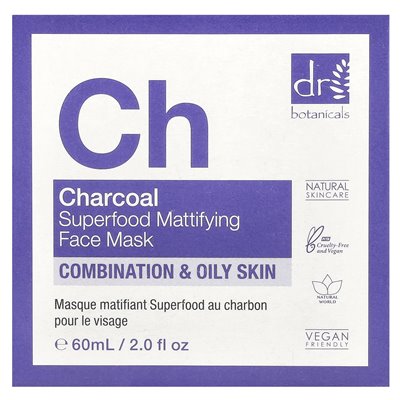 Dr Botanicals, Superfood Mattierende Gesichtsmaske, Aktivkohle, 60 ml (2 fl. oz.)