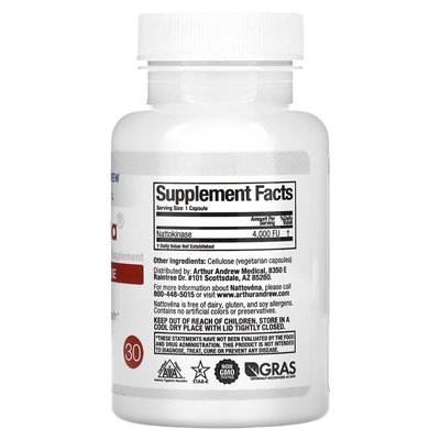Arthur Andrew Medical, Nattovena, reine Nattokinase, 4000 FUS, 30 Kapseln