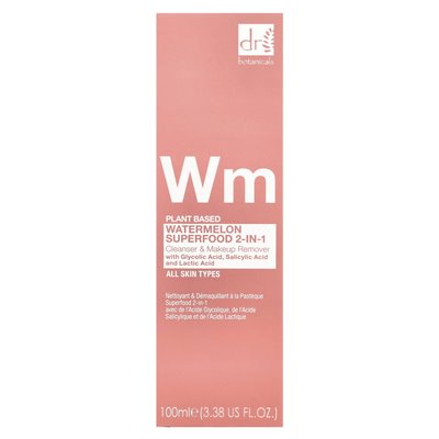 Dr Botanicals, Plant-Based Watermelon Superfood 2-in-1, Cleanser & Makeup Remover, 3.38 Fl Oz (100 ml)