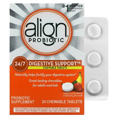 Balance Probiotics, Verdauungsunterstützung rund um die Uhr, Erdbeere-Banane, 10,5 mg, 24 Kautabletten