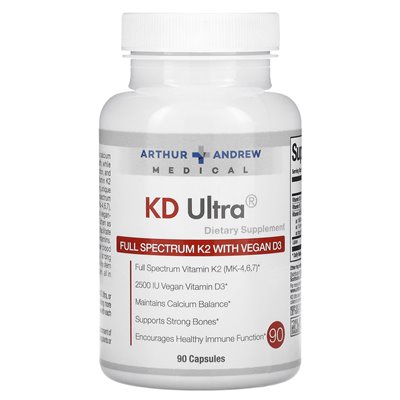 Arthur Andrew Medical, KD Ultra, Pełna Spektrum K2 z Wegańskim D3, 90 kapsułek Arthur Andrew Medical, KD Ultra, Pełna Spektrum K2 z Wegańskim D3, 90 kapsułek