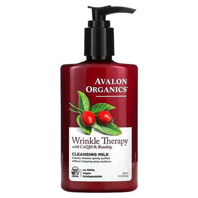Avalon Organics, Wrinkle Therapy, with COQ10 and Wild Rose, Cleansing Milk, 8.5 fl oz (251 ml)