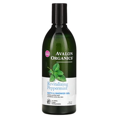 Avalon Organics, Bath &amp Shower Gel, Revitalizing Peppermint, 12 Fl Oz (355 ml)