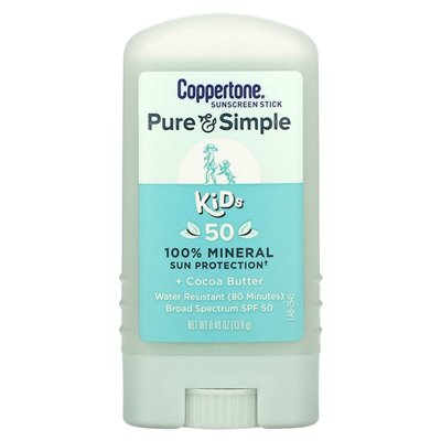 Coppertone, Pure & Simple, Kids, Sunscreen Stick, SPF 50, Cocoa Butter, 0.49 oz (13.9 g) Coppertone, Pure & Simple, Kids, Sunscreen Stick, SPF 50, Cocoa Butter, 0.49 oz (13.9 g)