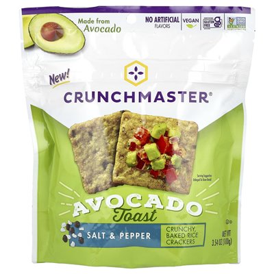Crunchmaster, Avocado-Toast, knusprig gebackene Reiscracker, Salz und Pfeffer, 3,54 oz (100 g)