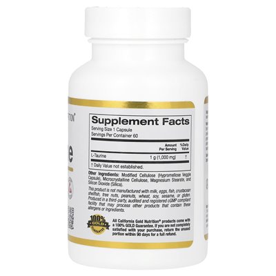California Gold Nutrition, L-Taurine, 1000mg, 60 Vegetarian Capsules