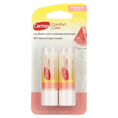 Carmex, Comfort Care, Lip Bals z koloidalnym płatkiem owsianym, Watermelon Blast, 2 patyki, 0,15 uncji (4,25 g) każdy