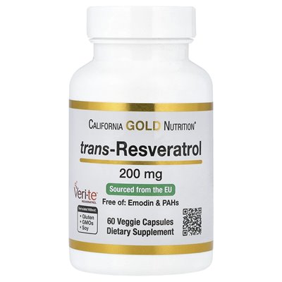 California Gold Nutrition, Trans-Resveratrol, 200 mg, 60 vegetarische Kapseln