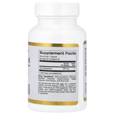 California Gold Nutrition, Trans-Resveratrol, 200 mg, 60 kapsułek wegetariańskich California Gold Nutrition, Trans-Resveratrol, 200 mg, 60 kapsułek wegetariańskich