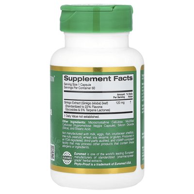 California Gold Nutrition, EuroHerbs ™, ekstrakt z Ginkgo Biloba, jakość EUROMED, 120 mg, 60 kapsułek wegetariańskich California Gold Nutrition, EuroHerbs ™, ekstrakt z Ginkgo Biloba, jakość EUROMED, 120 mg, 60 kapsułek wegetariańskich