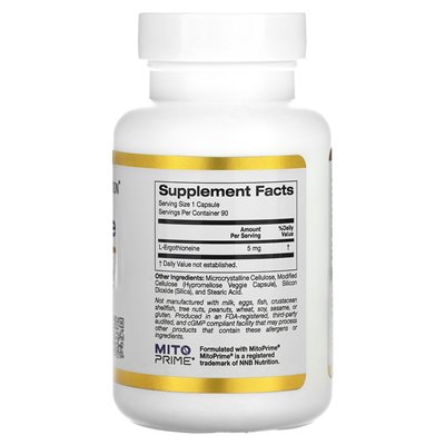 California Gold Nutrition, Ergotioneina, 5 mg, 90 kapsułek rożlinnych California Gold Nutrition, Ergotioneina, 5 mg, 90 kapsułek rożlinnych