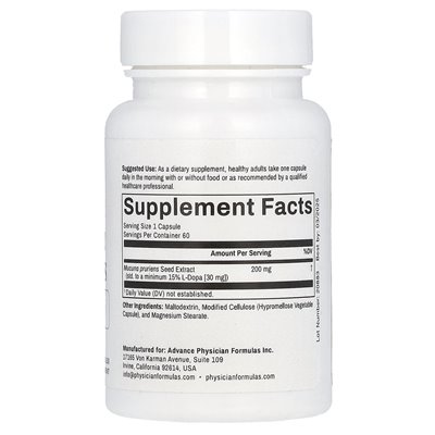 Advance Physician Formula, Mucuna pruriens, 200 mg, 60 vegetable capsules Advance Physician Formula, Mucuna pruriens, 200 mg, 60 vegetable capsules