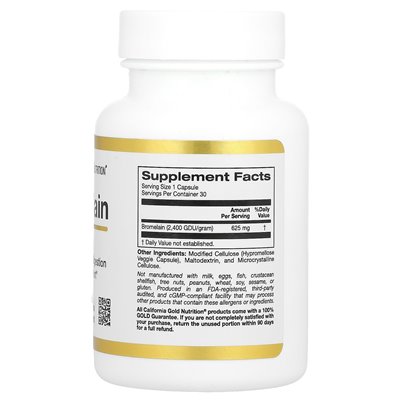 California Gold Nutrition, Bromelain, 625 mg, 30 Vegetarian Capsules