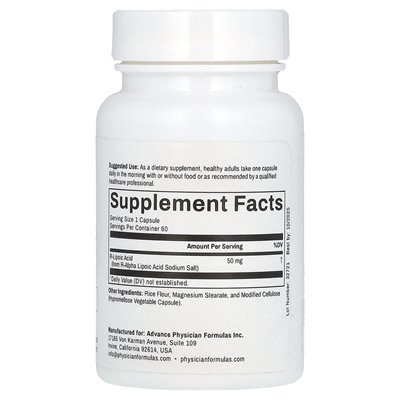 Advance Physician Formule, kwas R-lipoinowy, 50 mg, 60 kapsułek warzywnych