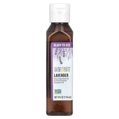 Aura Cacia, czysty olejk eteryczny w frakcjonowanym olejku kokosowym, lawenda, 4 fl oz (118 ml)