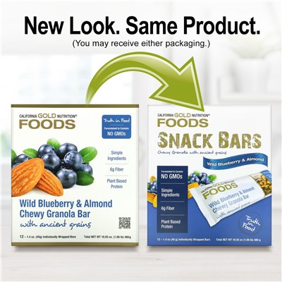 California Gold Nutrition, Foods, Wild Blueberry & Almond Chewy Granola Bars, 12 Bars, 1.4 oz (40 g)