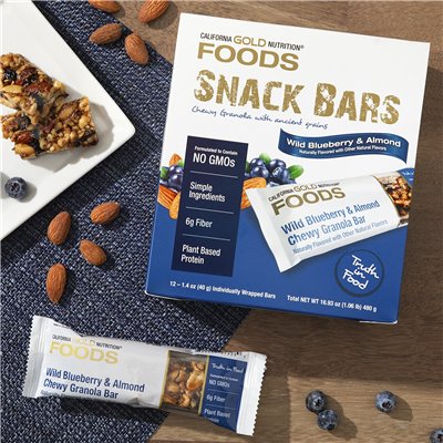 California Gold Nutrition, Foods, Wild Blueberry & Almond Chewy Granola Bars, 12 Bars, 1.4 oz (40 g)