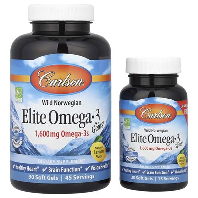 Carlson, Wild Norwegian, Elite Omega-3 GEMS®, Natürliche Zitrone, 120 Weichkapseln