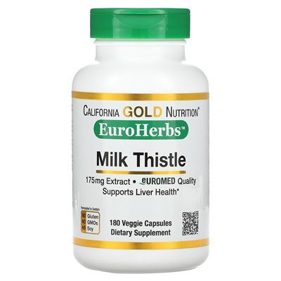 California Gold Nutrition, Euroherbs, Milk Thettle Extract, Euromed Quality, 175 mg, 180 kapsułek wegetariańskich California Gold Nutrition, Euroherbs, Milk Thettle Extract, Euromed Quality, 175 mg, 180 kapsułek wegetariańskich