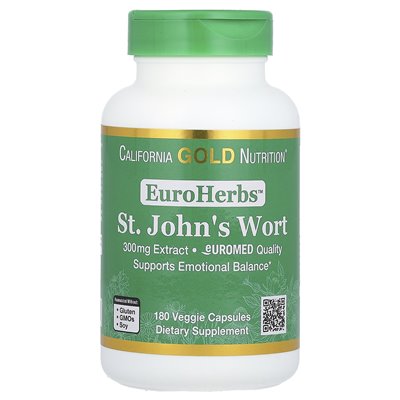 California Gold Nutrition, Euroherbs, St. John's Wort Extract, Euromed Quality, 300 mg, 180 kapsułek wegetariańskich