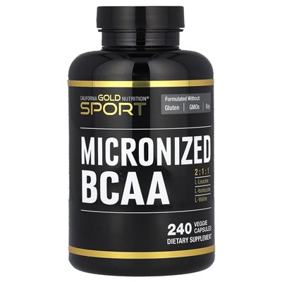 California Gold Nutrition, Sport, mikronisierte BCAA, verzweigtkettige Aminosäuren, 500 mg, 240 Gemüsekapseln (250 ml)